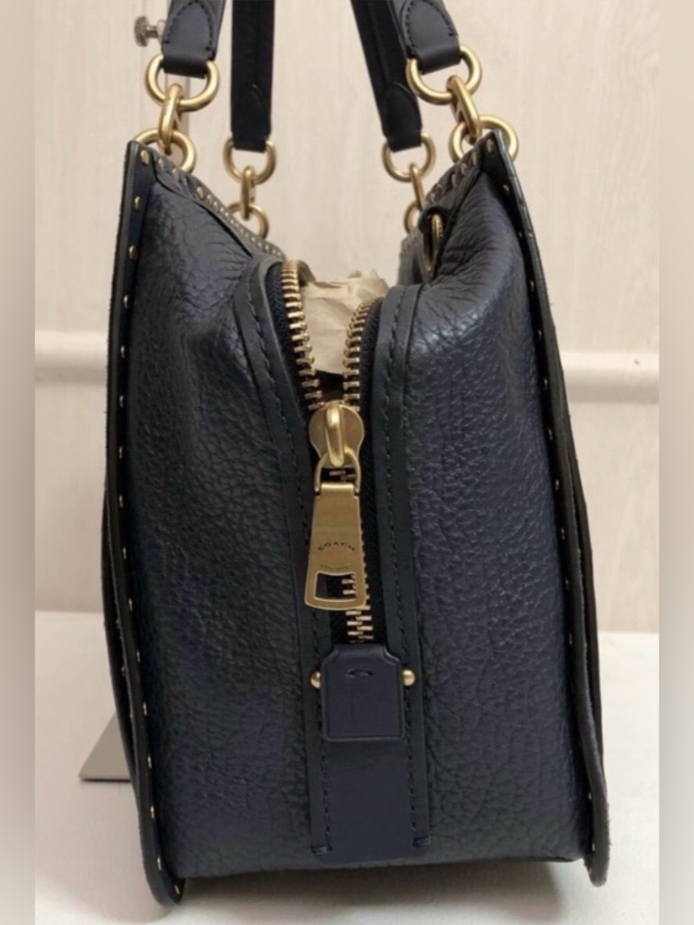 COACH Navy Blue Pebble Leather Gold Stud Dreamer and Wallet Set - Picture 12 of 16